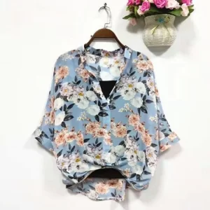 Women Shirts Loose Fashion Turn-down Collar Chiffon Sling Two-piece Set Pullover Temperament Batwing Sleeve 3/4 Sleeve Tops