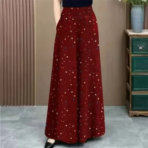 Ladies Straight Casual Fashion Pocket Simplicity Elegant Vintage Printing High Waist Loose Summer Culottes Wide Leg Pants