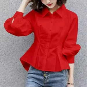 Fashion Simplicity Trend Temperament Spring New Women’s Slim Waist Button Shirt Long Sleeve Pure Color Chic Design Shir Tops